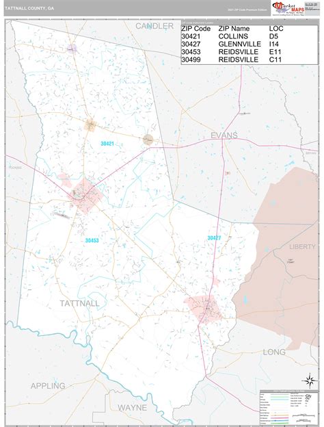 Tattnall County, GA Wall Map Premium Style by MarketMAPS