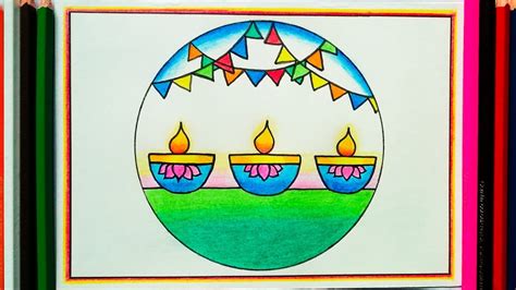 Diwali drawing easy | Diwali diya drawing | Diwali card drawing | Diwali drawing easy steps ...