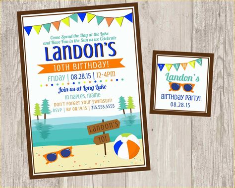 Lake Party Invitation Templates Free Of Lake Birthday Party Invitations Summer Party Printable ...