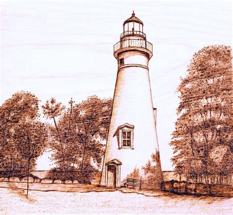 Marblehead Lighthouse Pyrography by Danette Smith