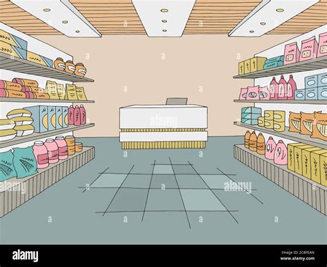 Grocery store shop interior color graphic sketch illustration vector Stock Vector Image & Art ...