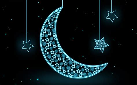 Crescent moon and stars, fantasy, moon, moon, black, blue, star, night, card, HD wallpaper | Peakpx