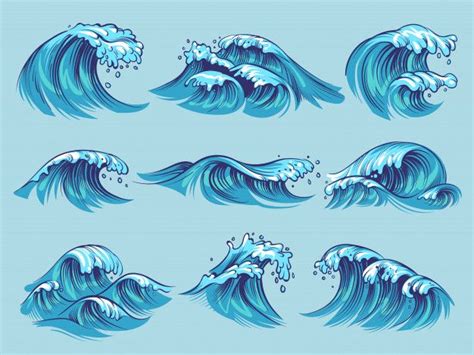 Hand Drawn Ocean Waves Set | Waves sketch, Ocean wave drawing, Ocean ...