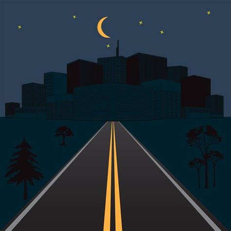 road, night, city, vector | City vector, City illustration, Night illustration