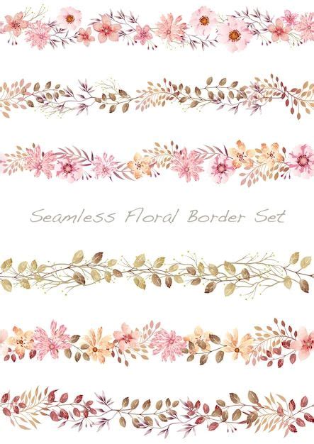 Free Vector | Seamless Vector Watercolor Floral Border Set On A White ...