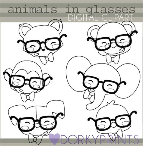 Animal Clipart Animals in Glasses Personal and Limited