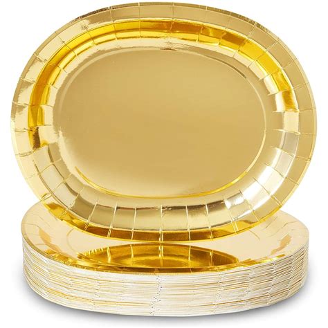 48-Pack Gold Paper Serving Trays, 10" x 12.5" Oval Food Tray, Disposable Cardboard for Platters ...