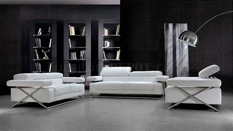 Modern Full Italian Leather 3PC Living Room Set Linx White