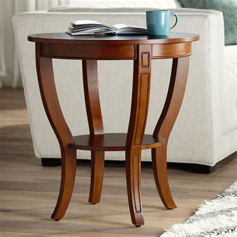 Elm Lane Farmhouse Rustic Cherry Wood Round Accent Side End Table 26" Wide Natural Curving Legs ...