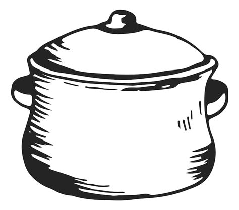 Premium Vector | Cooking pot sketch. kitchen metal crockery in hand ...