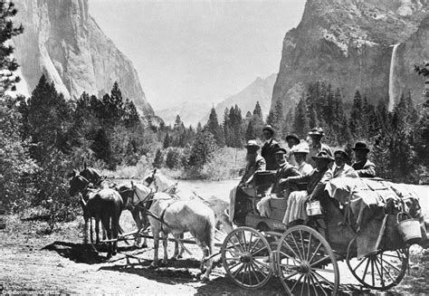 This photo, from the early 1900's, shows the Yosemite Park stagecoach ...