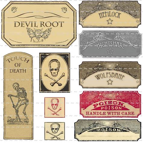 Vintage Poison Witchcraft Potion Bottle Labels Halloween Props Devil Skull Bones | eBa ...