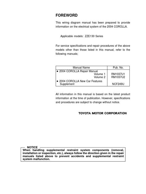 2004 Corolla Electrical Diagram - Foreword | PDF | Manufactured Goods