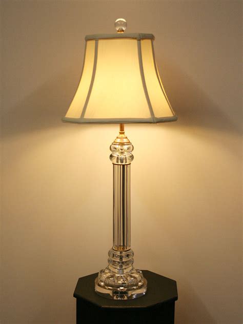 Vintage Clear Glass Pillar Table Lamp w/ Acrylic Base, c. 1960