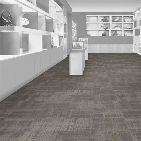 Interface carpet tile: AE312 Color: Fog/accent 105406 Installation method: Quarter turn Room ...