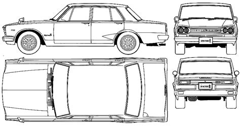 1969 Datsun Skyline c10 gt-r 4-door Coupe blueprints free - Outlines