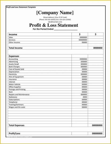 Profit and Loss Template Free Download Of Profit and Loss Statement Template Doc Pdf Page 1 Of 1 ...