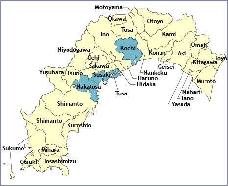 Kochi Map of Japan Region | Regional City Maps of Japan