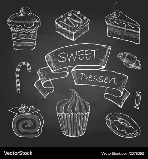 Chalk drawing Set of cakes Royalty Free Vector Image