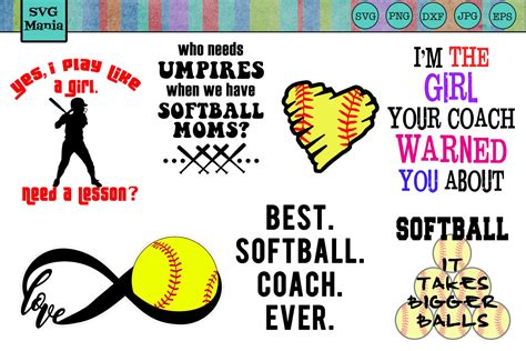 Funny Softball SVG File Bundle, Softball Mom, Softball Coach (105937) | SVGs | Design Bundles