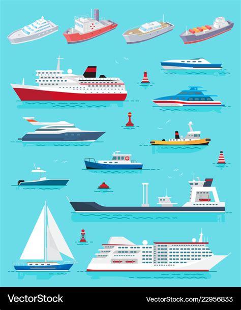 Water transport different kinds of ships Vector Image