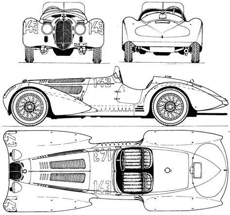 Alfa Romeo 8C 2900B 1938 Blueprint - Download free blueprint for 3D modeling