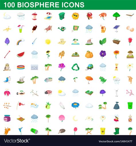 100 biosphere icons set cartoon style Royalty Free Vector