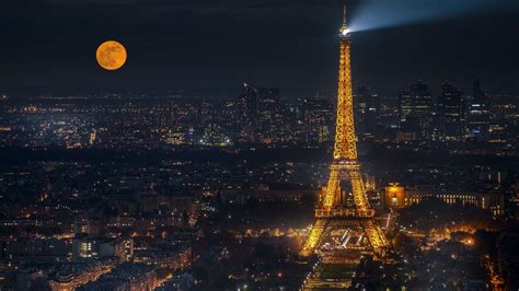 2560x1440 Resolution Eiffel Tower Cityscape In Moon Night 1440P Resolution Wallpaper ...