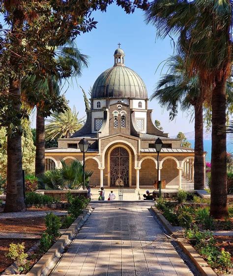 The Church of the Beatitudes, built on a hill overlooking the Sea of Galilee, is one of many # ...