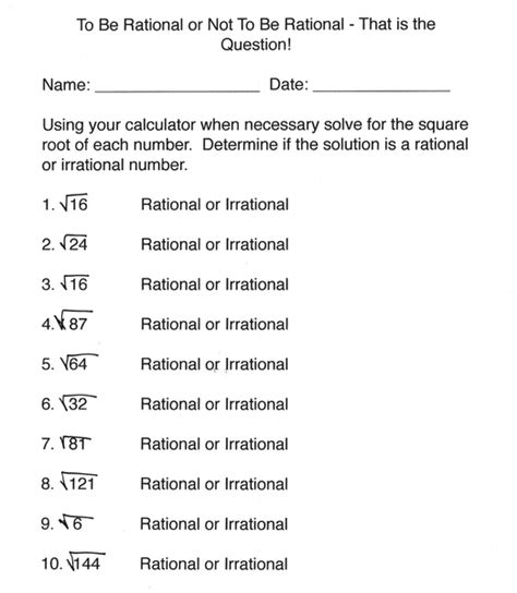 Rational And Irrational Numbers Examples