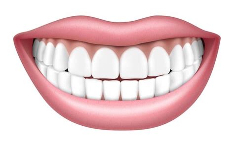 Sonrisa realista con dientes, labios y dientes blancos, aislado sobre ...