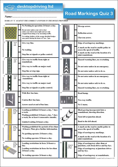 Road Marking Quiz No3 FREE PDF Download