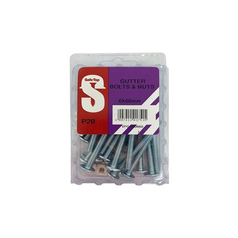 Value Pack Gutter Bolts & Nuts M6 X 60mm Quantity:20, SAFETOP - Cashbuild