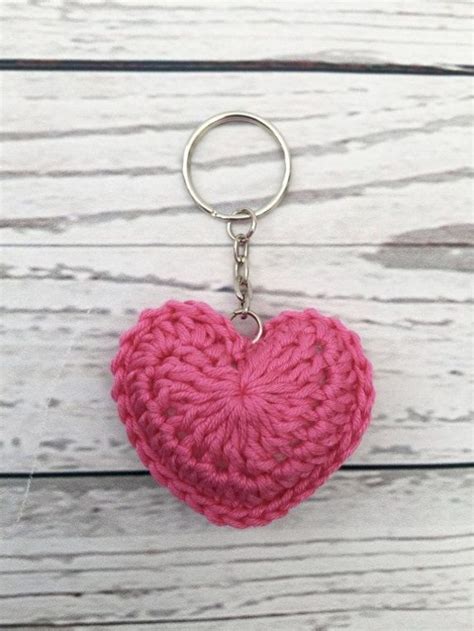 Crochet Heart Keyring - bespokecrochetbykate. Crochet heart keychain Valentines day gift for her