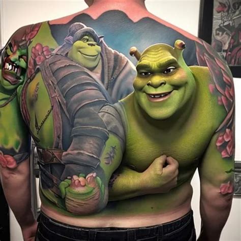 Shrek tattoo backpiece