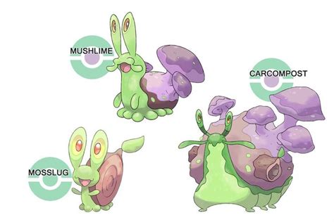 Fakemon: Mosslug (Grass), Mushlime (Grass/Poison) and Carcompost (Grass ...