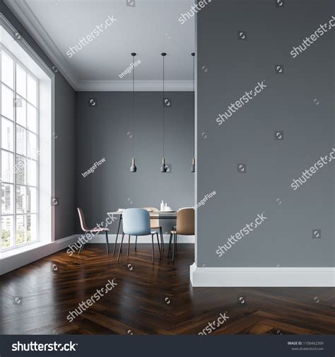 Gray Wall Dining Room Interior Wooden Stock Illustration 1100462399