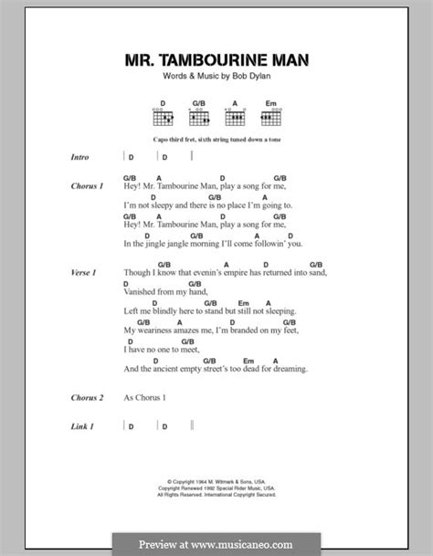 Mr. Tambourine Man by B. Dylan - sheet music on MusicaNeo