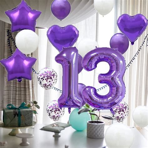 Buy 13th Birthday Balloon 13th Birthday Decorations Purple 13 Balloons ...