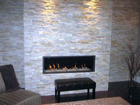 contemporary built in stack stone fireplaces