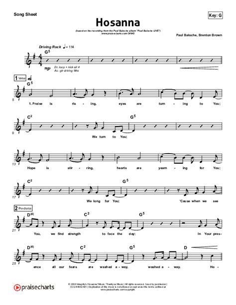 Hosanna (Praise Is Rising) Sheet Music PDF (Paul Baloche) - PraiseCharts