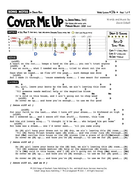 Song Notes by David Pots "Cover Me Up" Guitar Tab in D Major - Download ...