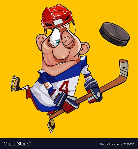 Funny cartoon hockey player with stick and puck Vector Image