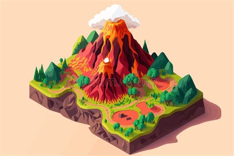 Volcanic Eruption Flat Vector Illustration. Landscape with Volcano Stock Vector - Illustration ...