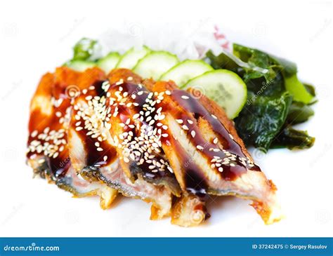 Salad with Smoked Eel with Unagi Sauce. Stock Image - Image of fish ...