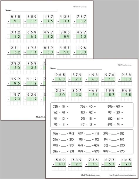 Subtraction Worksheets for 2nd Graders - Free with No Login | MathWorksheets.com