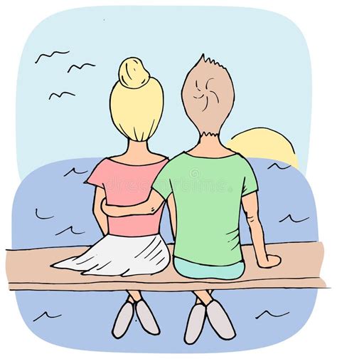 Romantic Couple Sitting on Bench Stock Vector - Illustration of dating ...