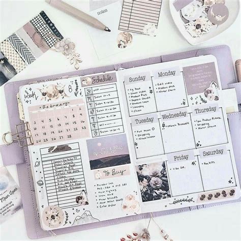 bullet journal purple aesthetic monthly weekly diary page layout ...