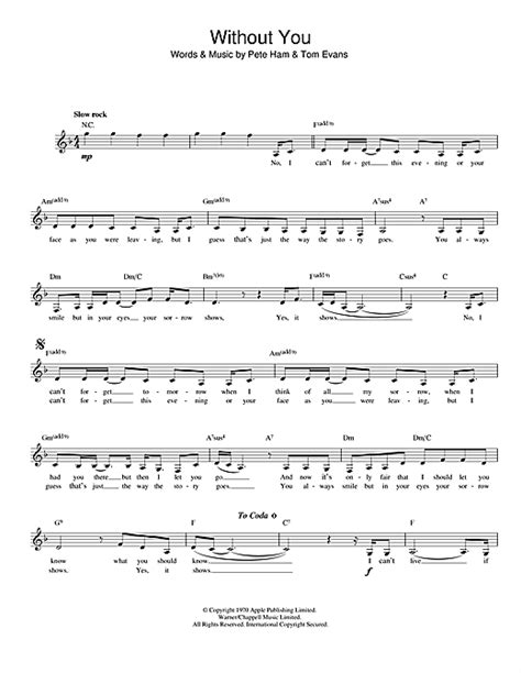 Harry Nilsson "Without You" Sheet Music Notes | Download Printable PDF ...