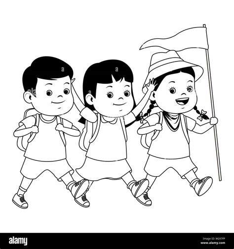 Kids and summer camp cartoons in black and white Stock Vector Image ...